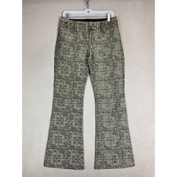 Alice Olivia Pants Womens 4 Gold Flare Leg Mid Rise Regular Fit Stretch Designer - Picture 1 of 13